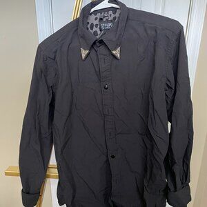 Straight To Hell “Bad Seed” Black Button-Up Shirt with Metal Collar Tips, Size M